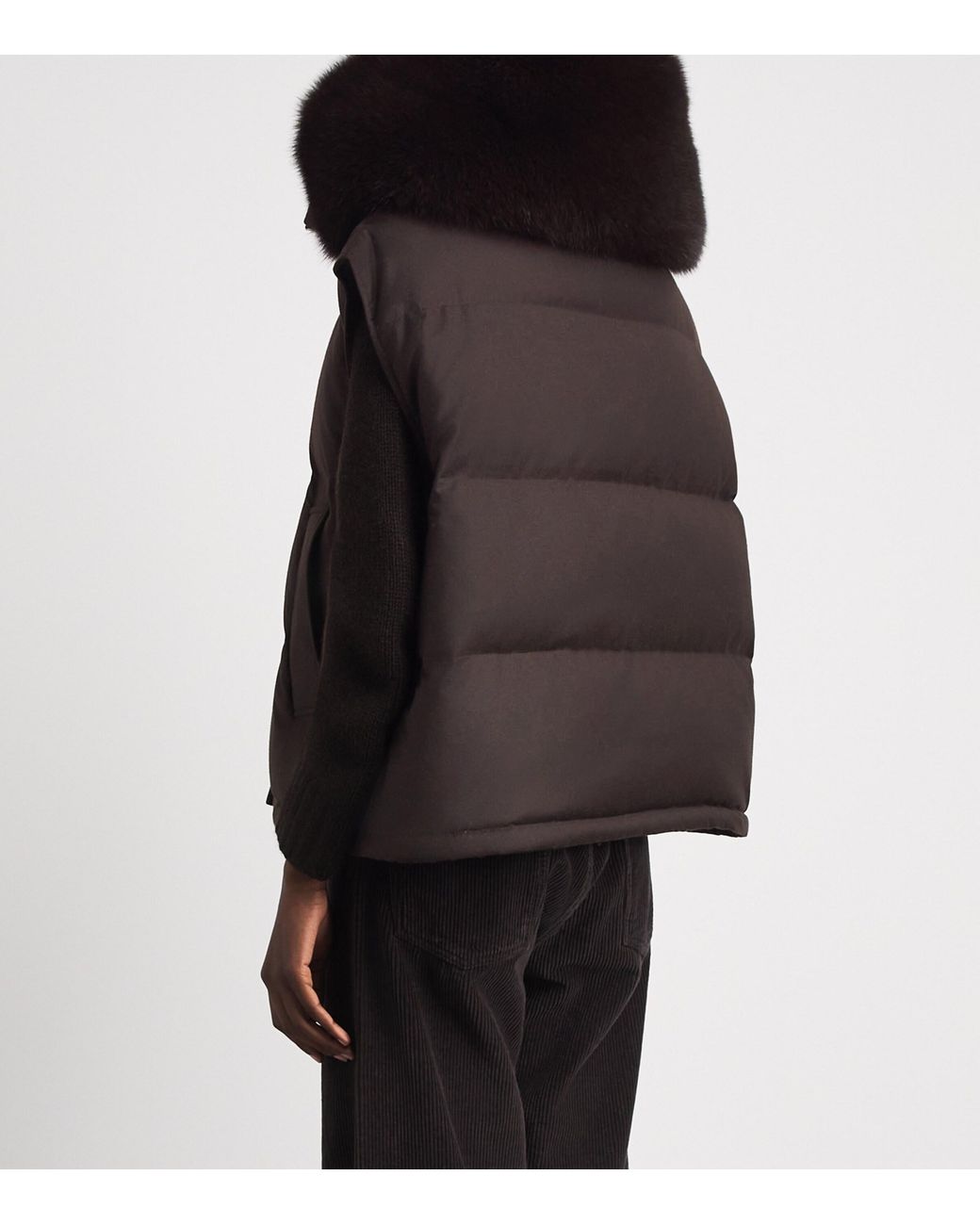 Yves Salomon Brown Virgin Wool-Silk Fox Trim Gilet