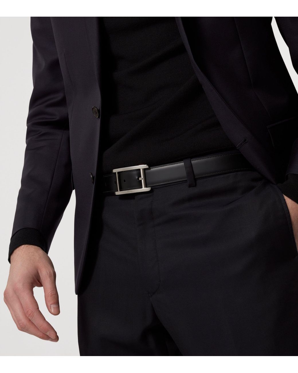 Cartier Black Leather Reversible Tank De Belt for men