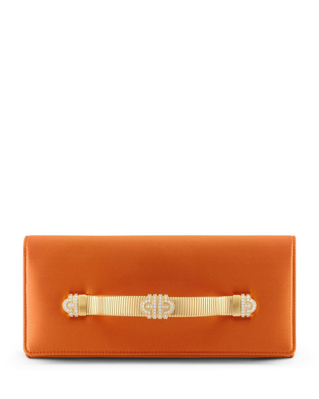 BVLGARI Orange Satin Tubogas Evening Clutch Bag
