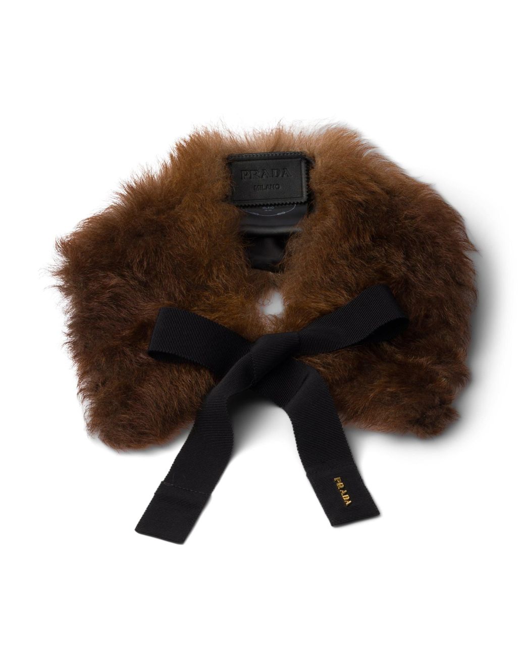 Prada Brown Shearling Logo Collar