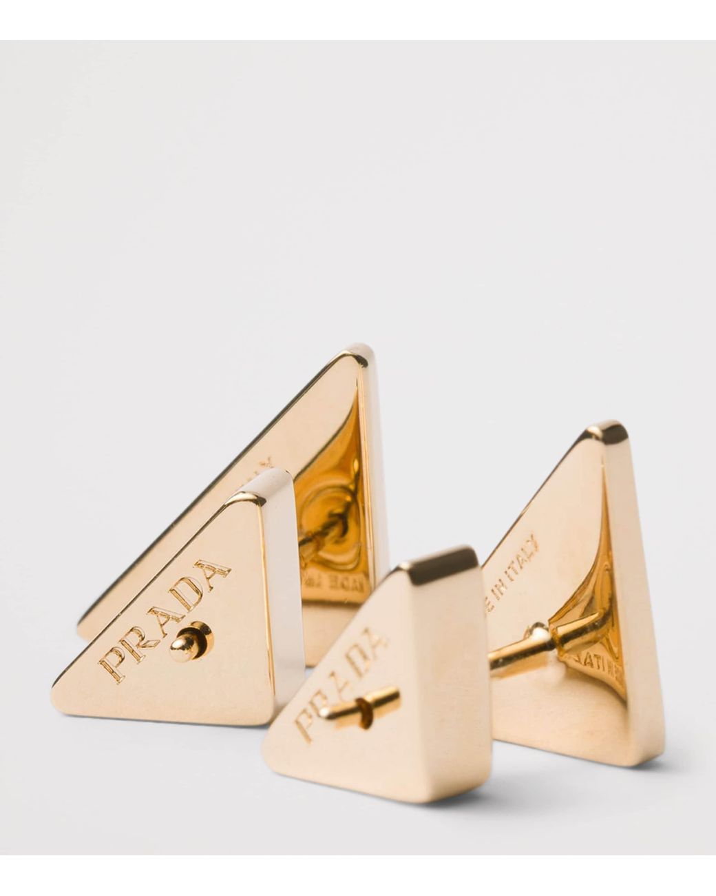 Prada Metallic Enamel Triangle Logo Earrings