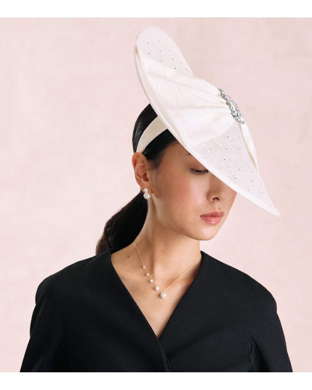 Victoria Grant Black Sinamay Straw Silk Bow Disc Hat