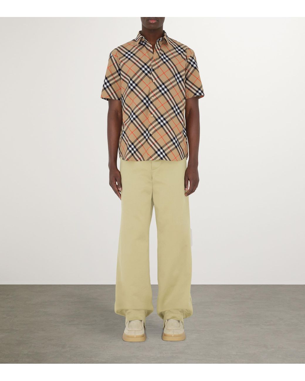Burberry Gray Organic Cotton Short-Sleeve Check Shirt for men