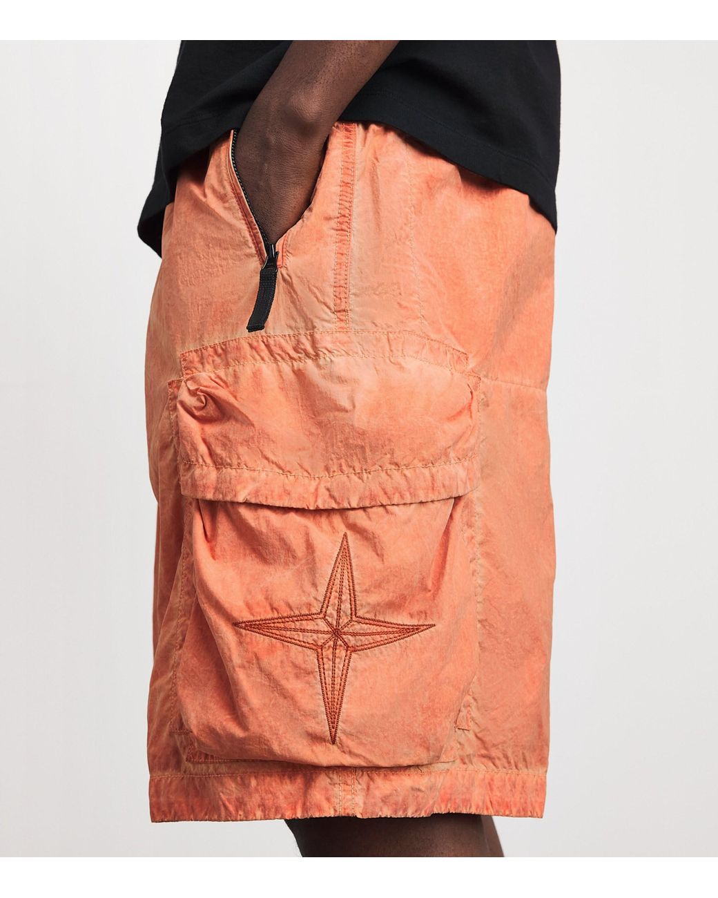 Stone Island Orange Nylon Cargo Shorts for men
