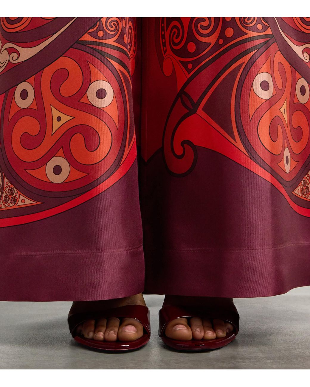 LaDoubleJ Red Silk Palazzo Placée Wide-Leg Trousers