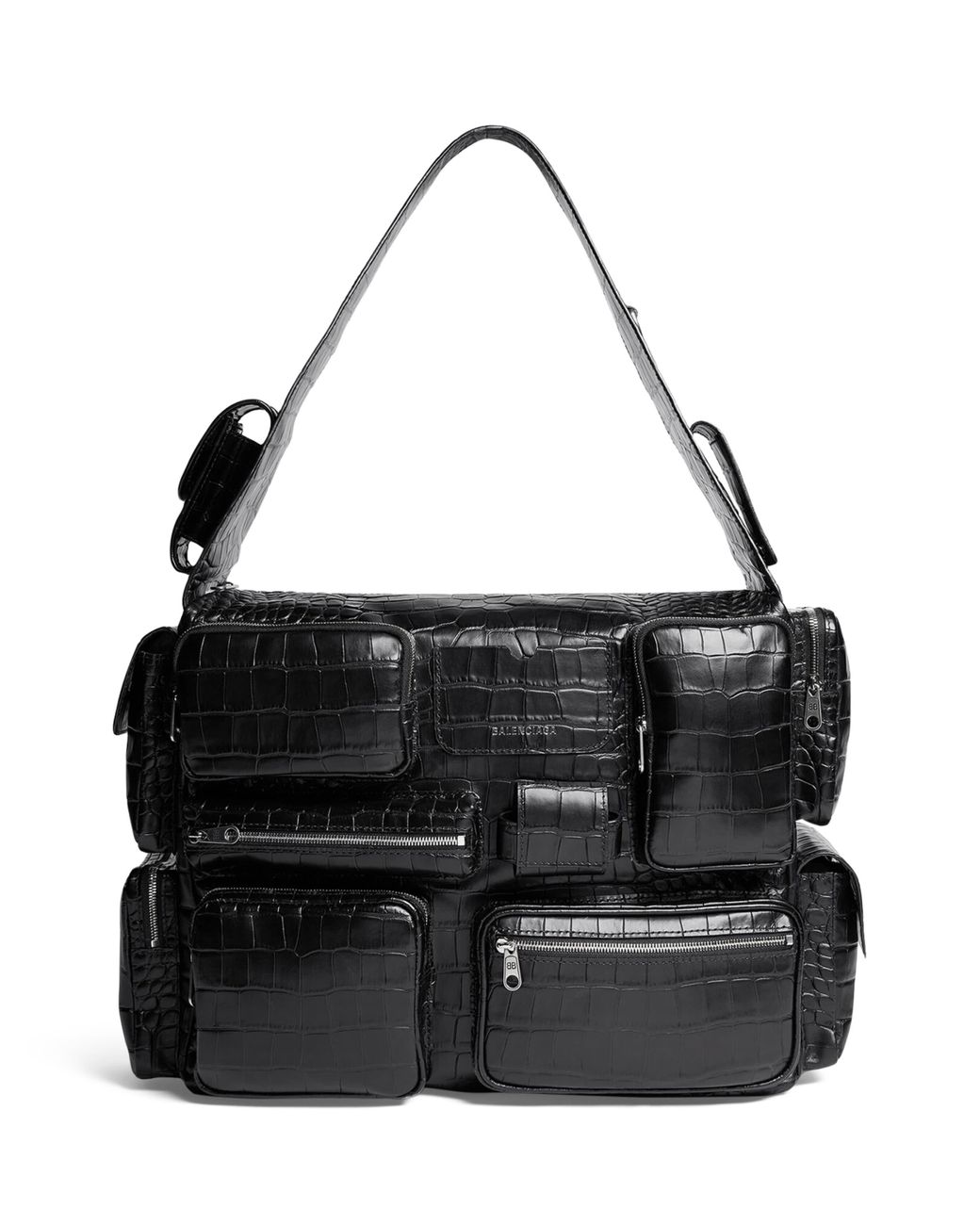 SUPERBUSY LARGE SLING BAG 42 IN BLACK LAMBSKIN