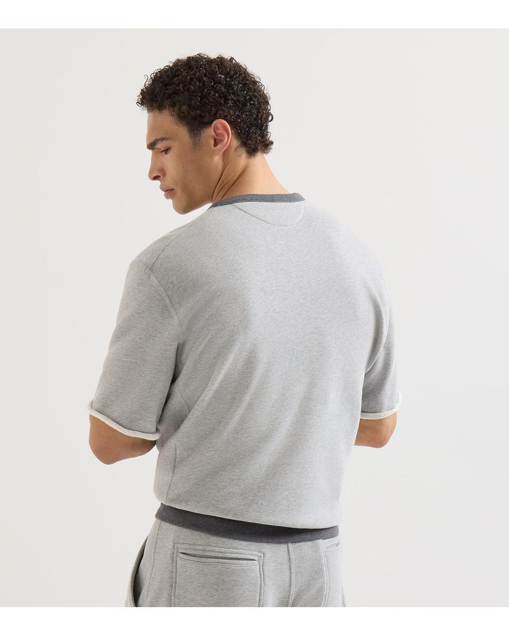 Brunello Cucinelli Gray Cotton Logo Short-Sleeve Sweatshirt for men