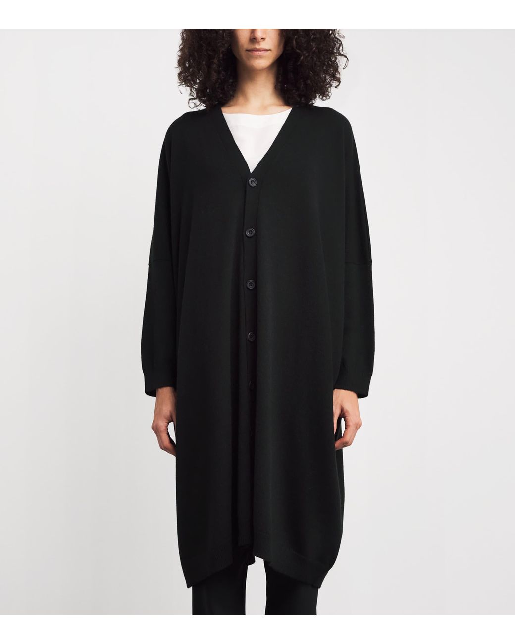 Eskandar Black Cashmere Wide Longline Cardigan