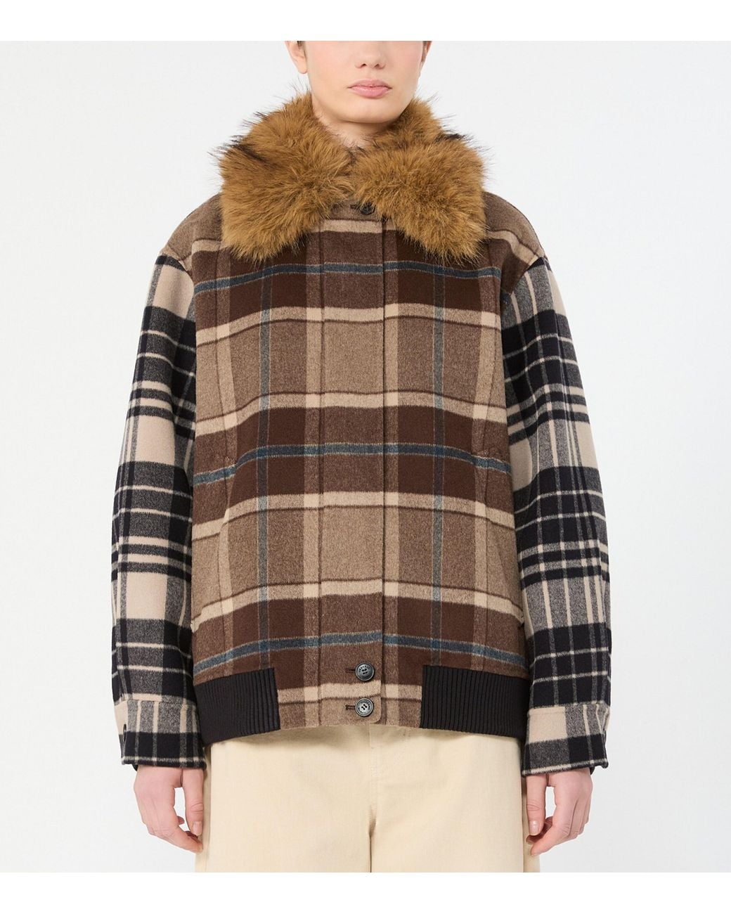 Weekend by Maxmara Brown Virgin Wool Check Jacket