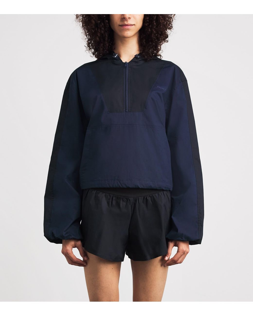Skims Blue Woven Cotton Half-Zip Hoodie