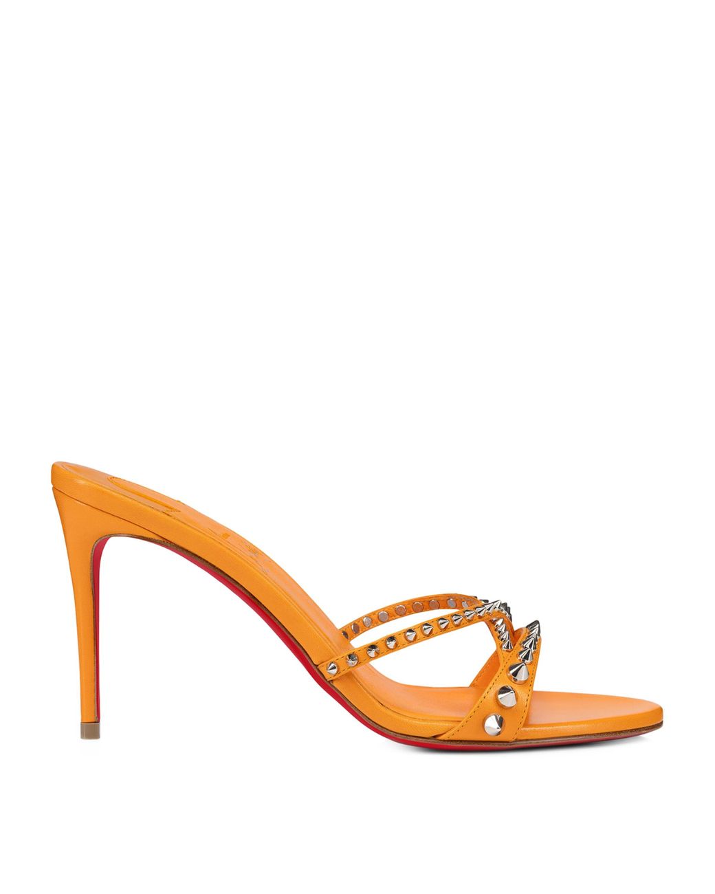 【Christian Loubouti】Tatoosh ブラウンレザースパイクミュール Tatoosh 85 spiked leather mules in brown - Christian
