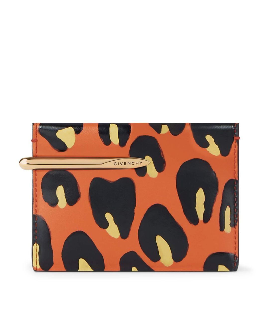 Givenchy Orange Leather Leopard Print Pinch Bifold Wallet