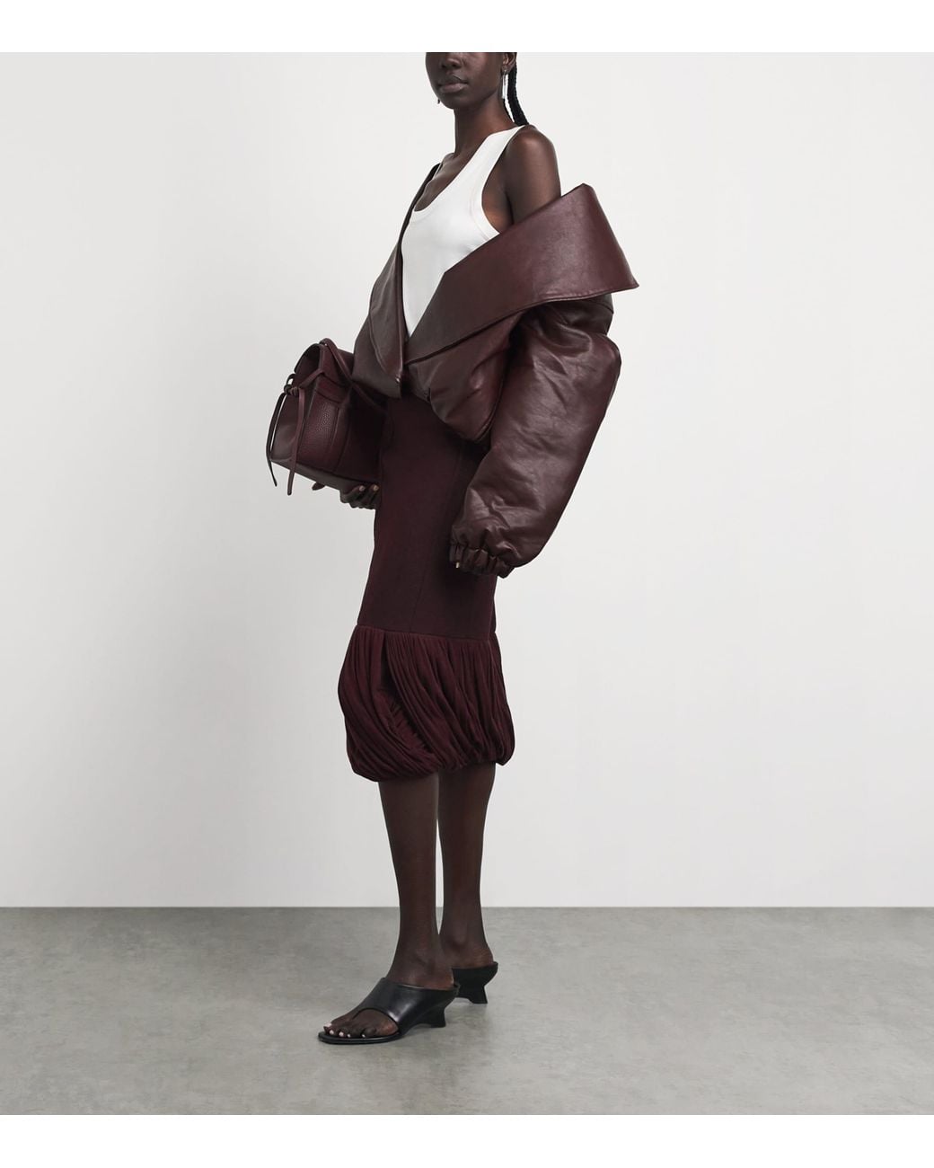 Source Unknown Brown Faux Leather Eleni Bomber Jacket
