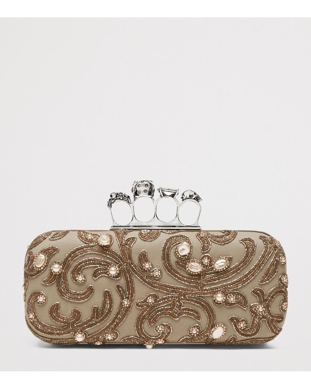 McQueen Metallic Long Bead-Embellished Knuckle Clutch Bag