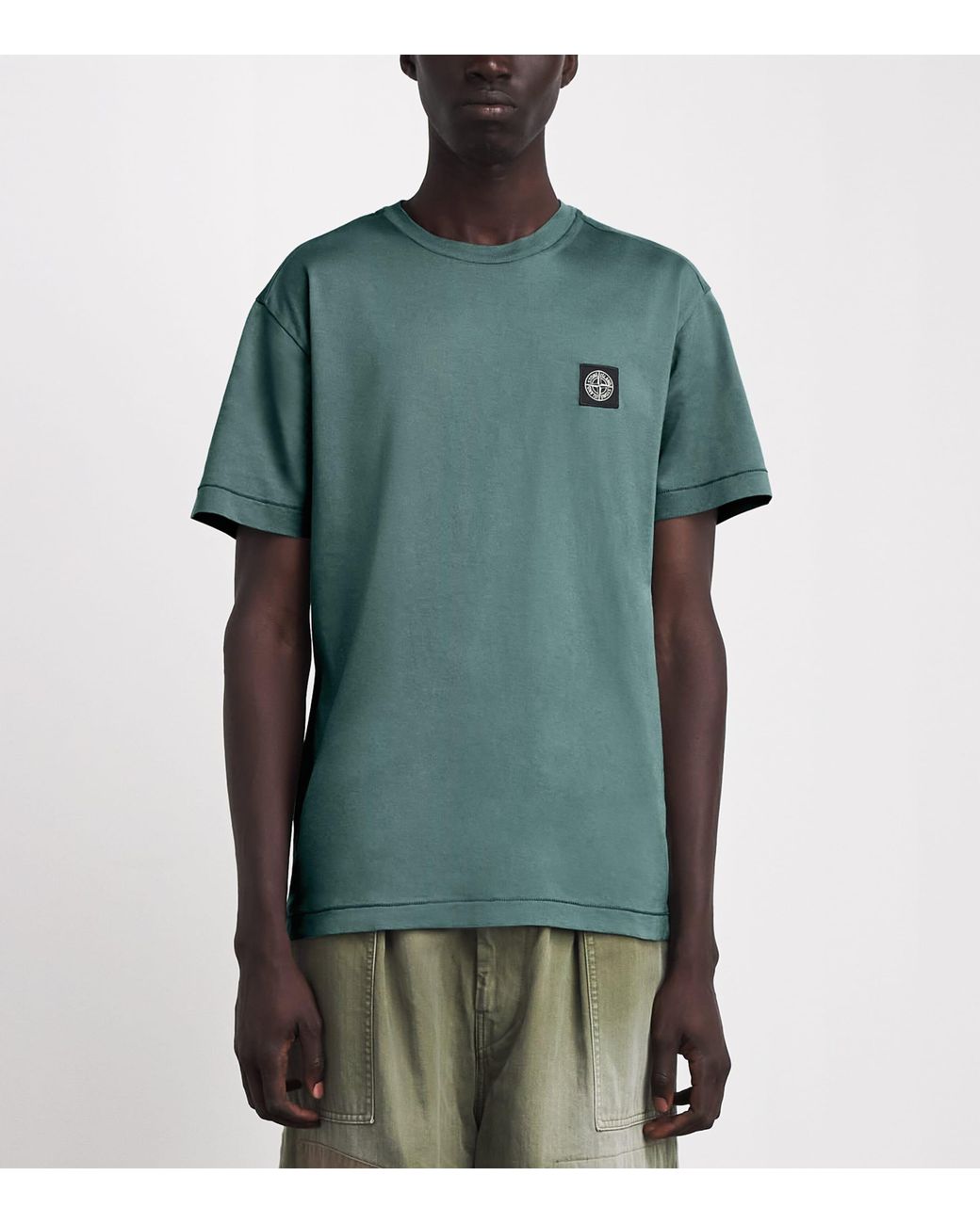 Stone Island Green Cotton Compass Logo T-Shirt for men