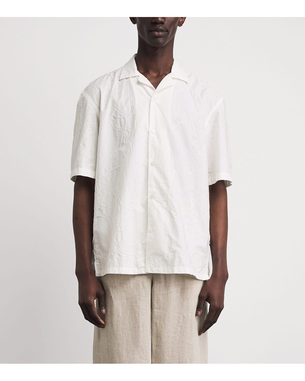 Boss White Cotton Embroidered Shirt for men