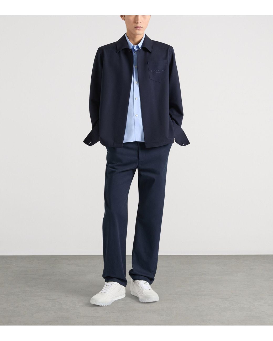 Givenchy Blue Wool Trompe-L'Oeil Shirt for men