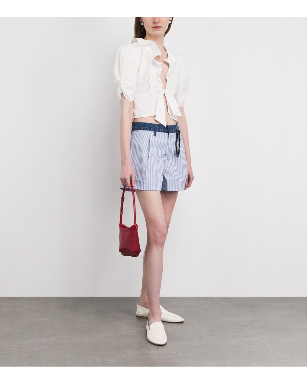 Sandro White Cotton Ruffle Blouse