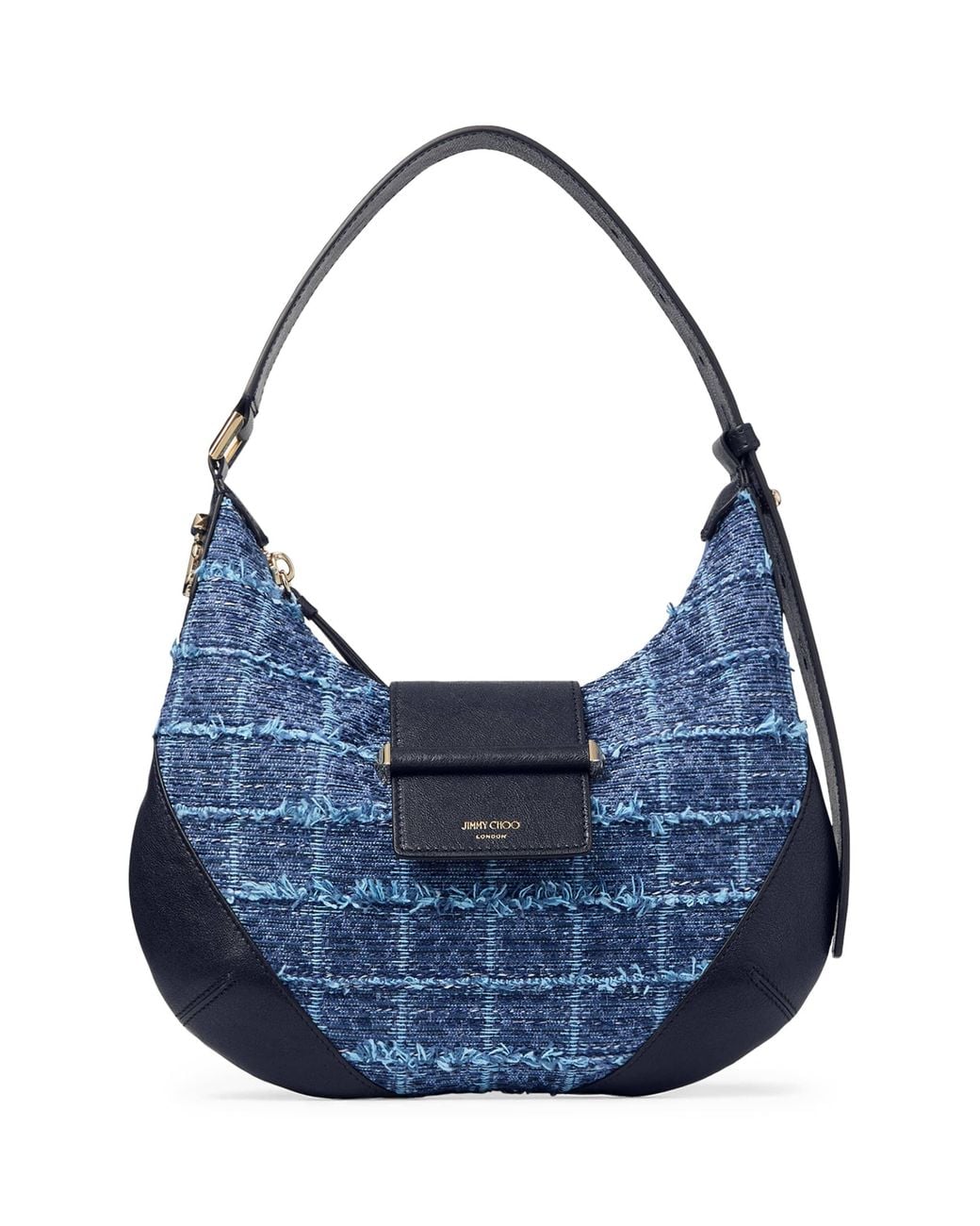 Jimmy Choo Blue Leather-Denim Bar Shoulder Bag