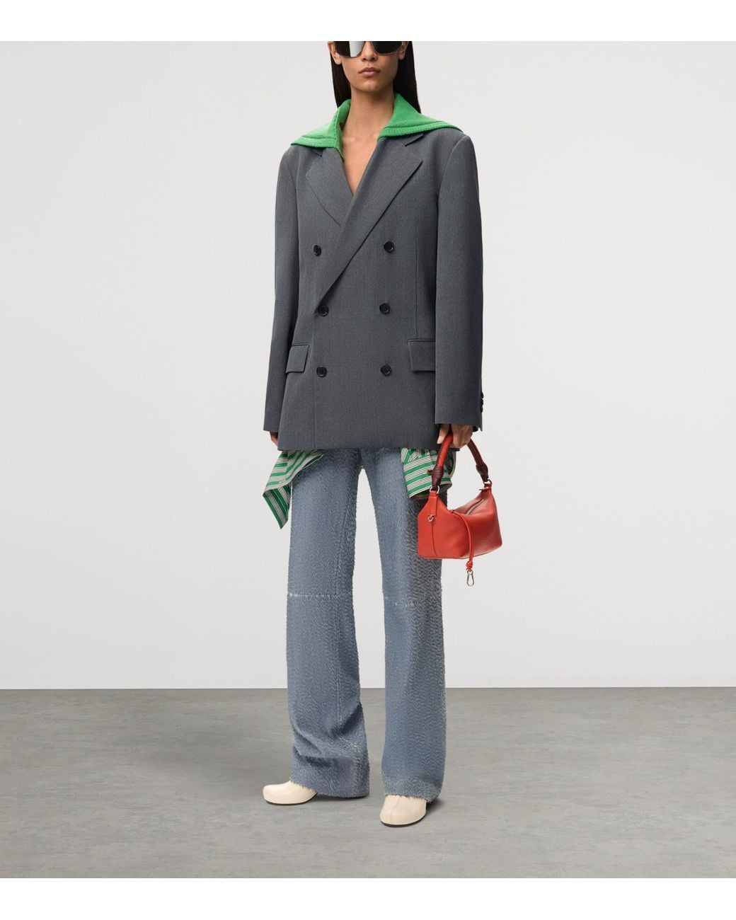 Loewe Gray Wool Layered-Sweater Effect Blazer