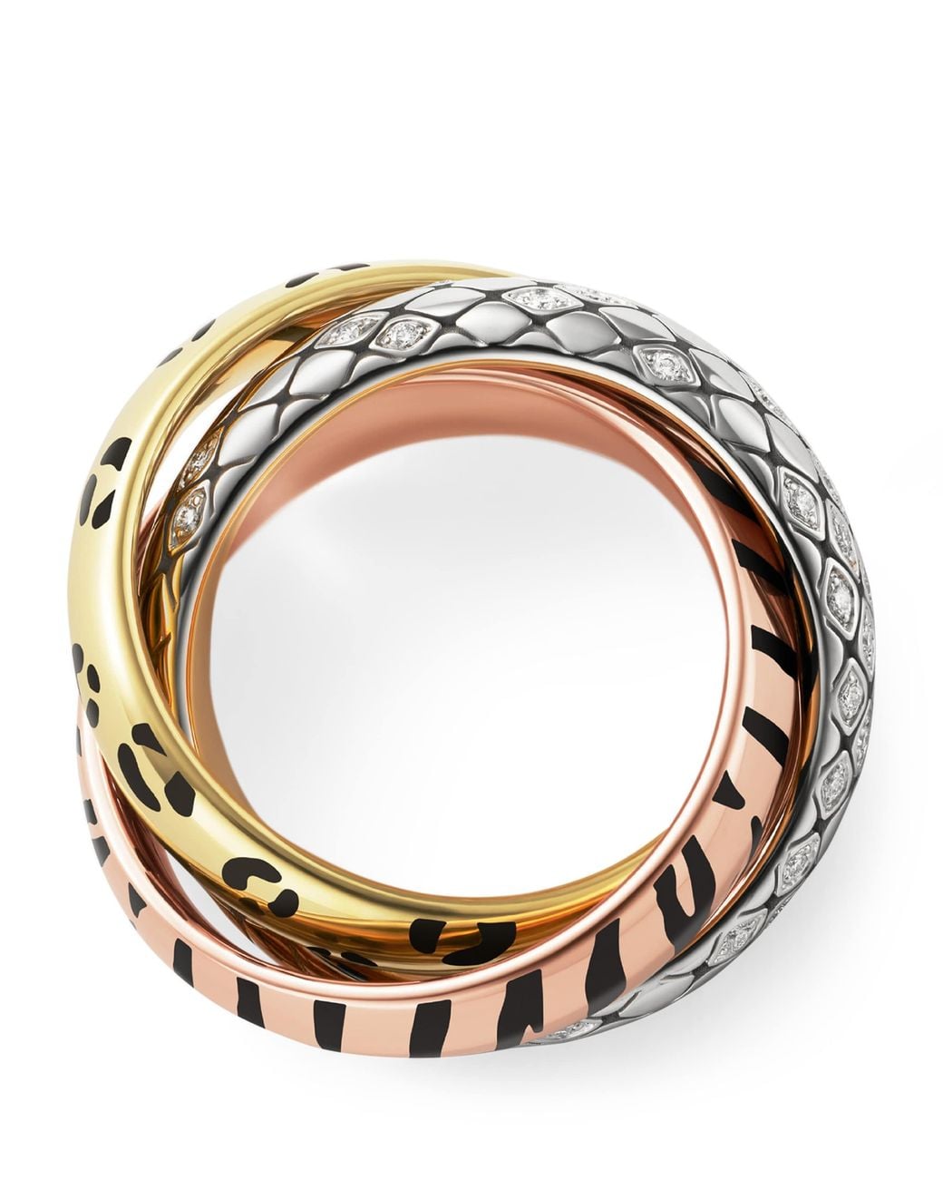 Cartier Multicolor Lacquered And Semi-Pavéd Diamond Trinity Ring
