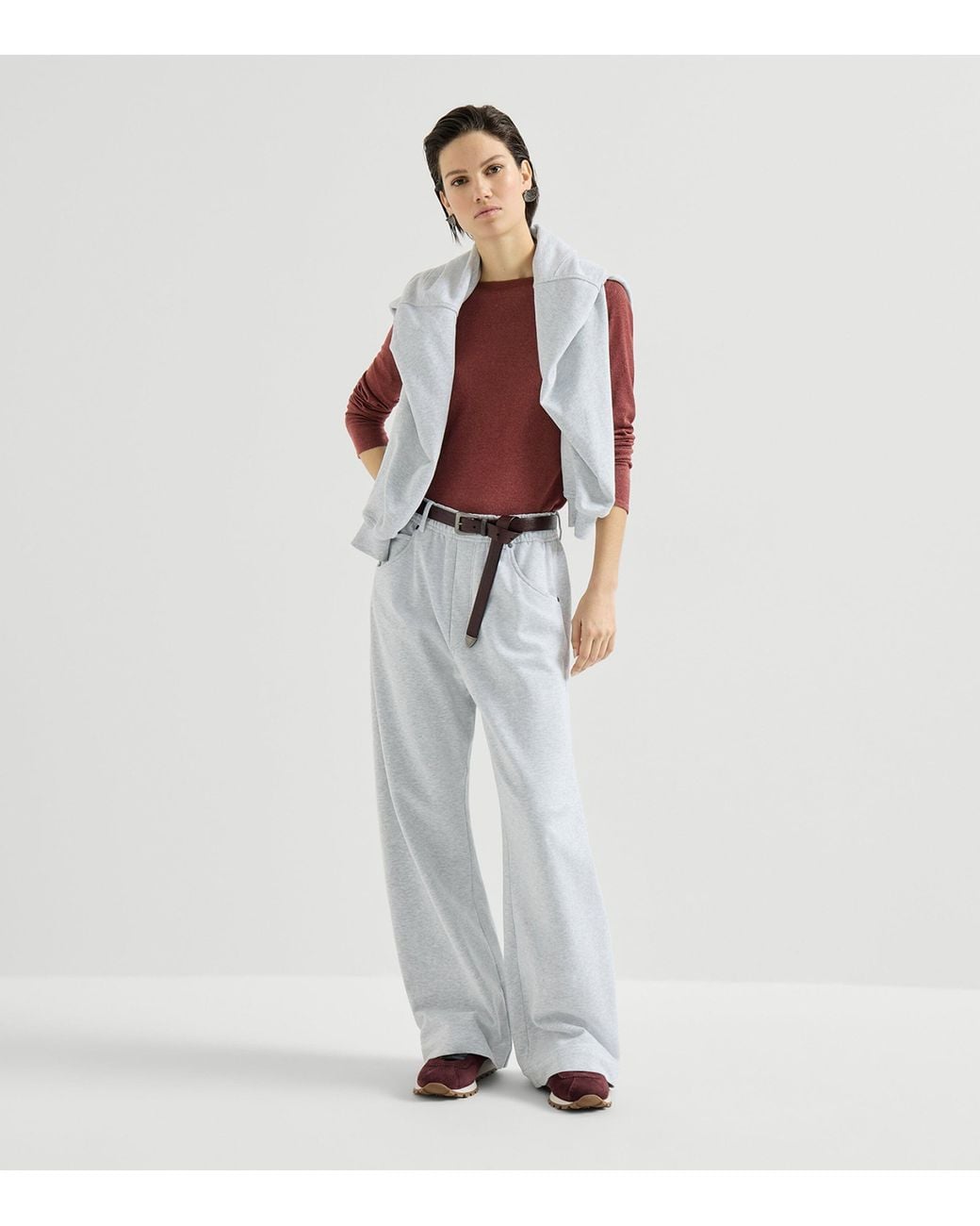 Brunello Cucinelli Red Cashmere-Blend Sparkling Long-Sleeve T-Shirt
