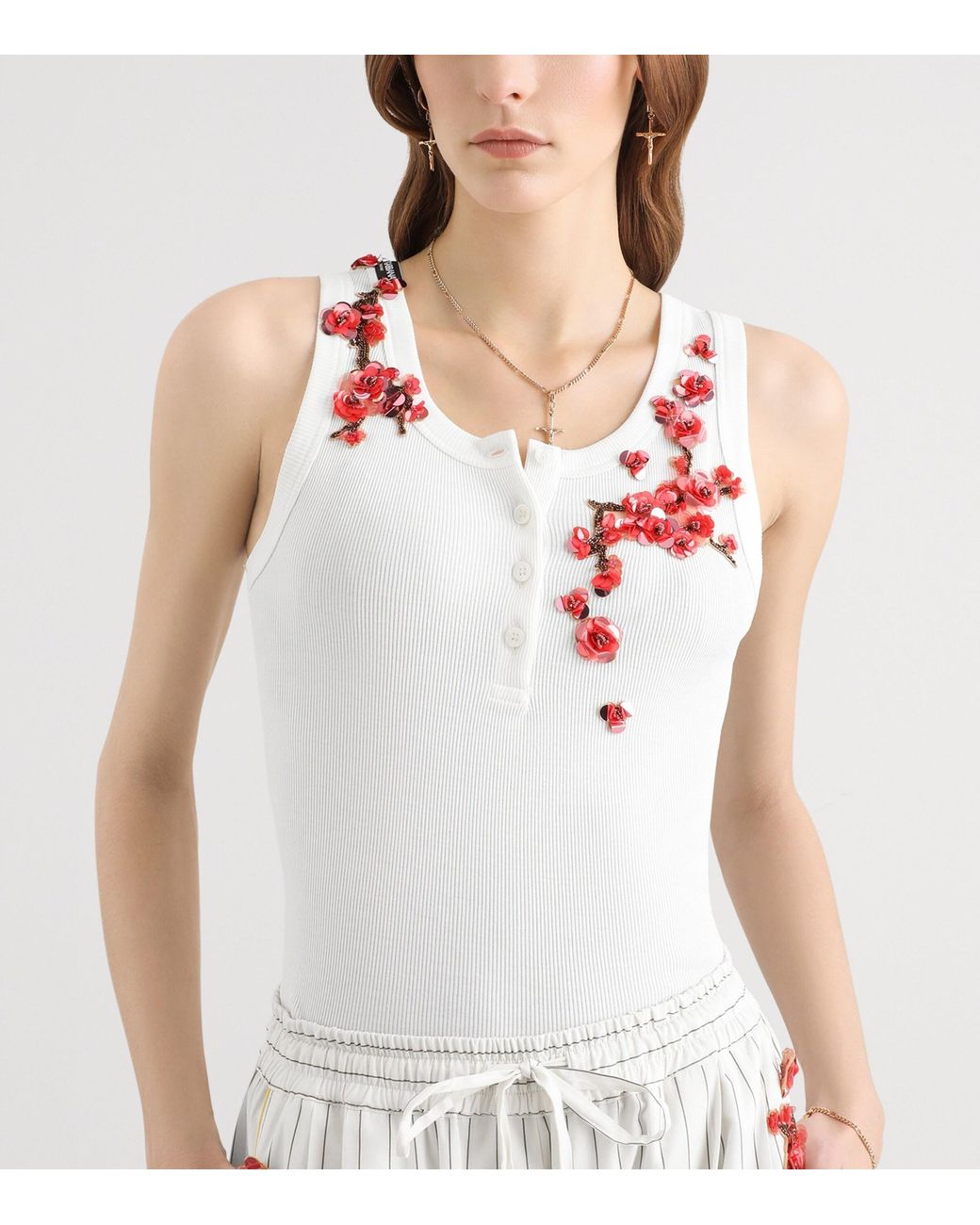 Dolce & Gabbana White Cotton Embellished Tank Top