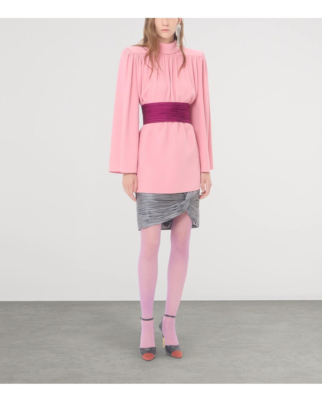 Valentino Gray Satin Draped Plissé Mini Skirt
