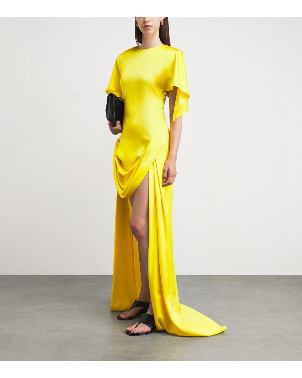 Stella McCartney Yellow Satin Draped Maxi Dress