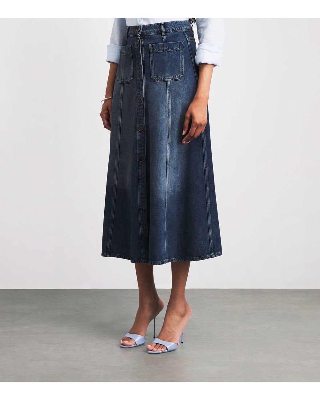 ME+EM Blue Panelled Denim Maxi Skirt