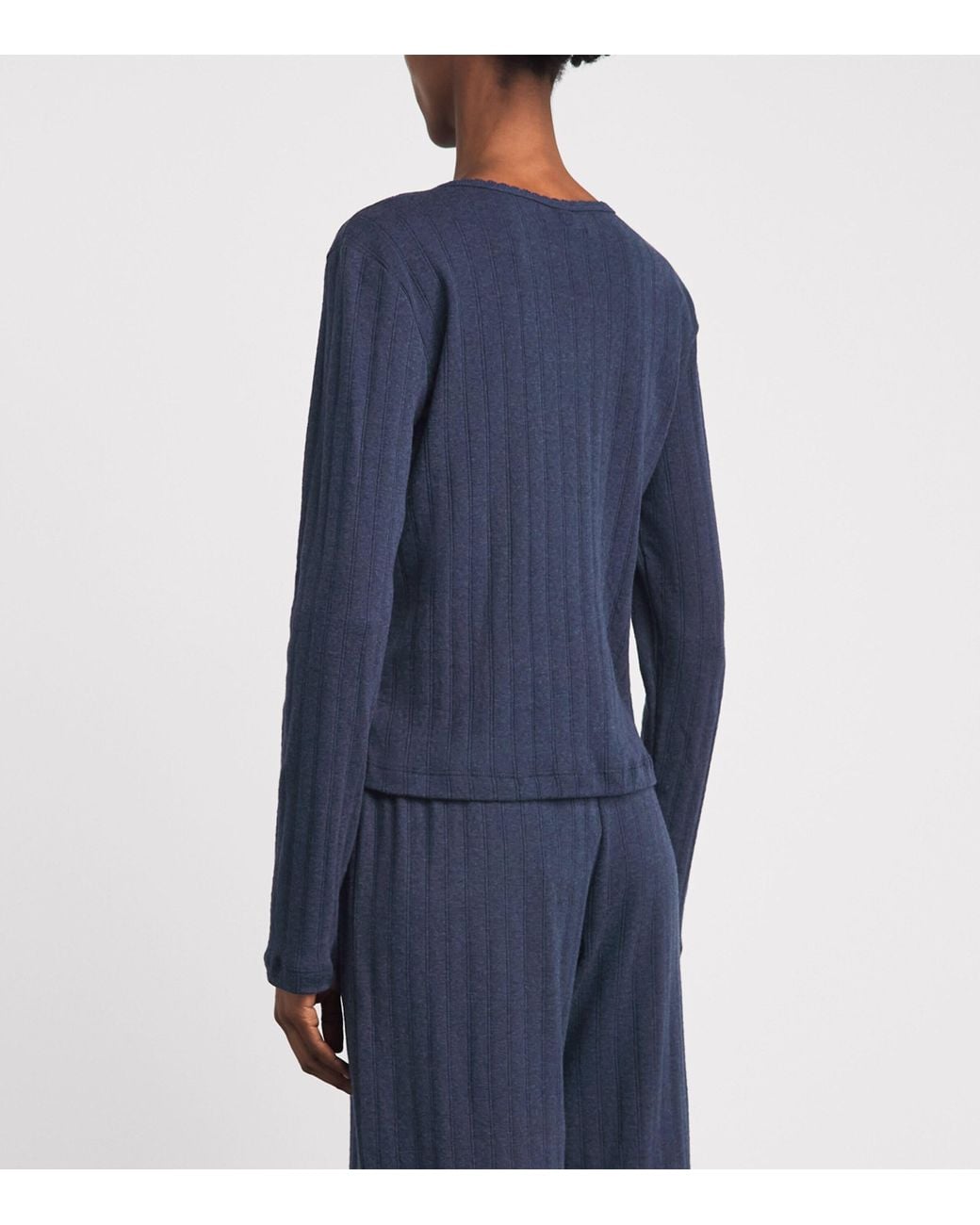 Leset Blue Cotton Pointelle Cardigan