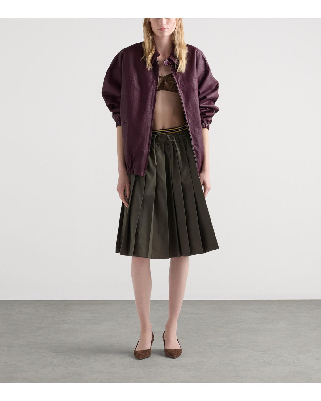 Prada Green Pleated Midi Skirt