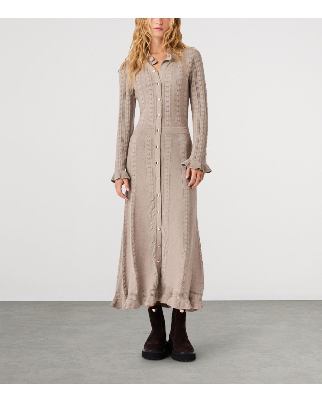 Maje Natural Pointelle-Knit Midi Dress