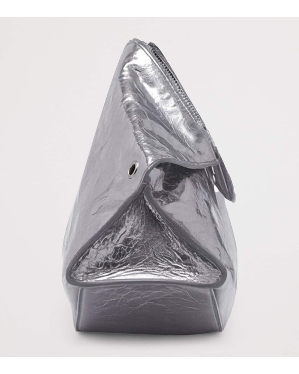 McQueen Gray Cracked Metallic Leather Manta Pouch