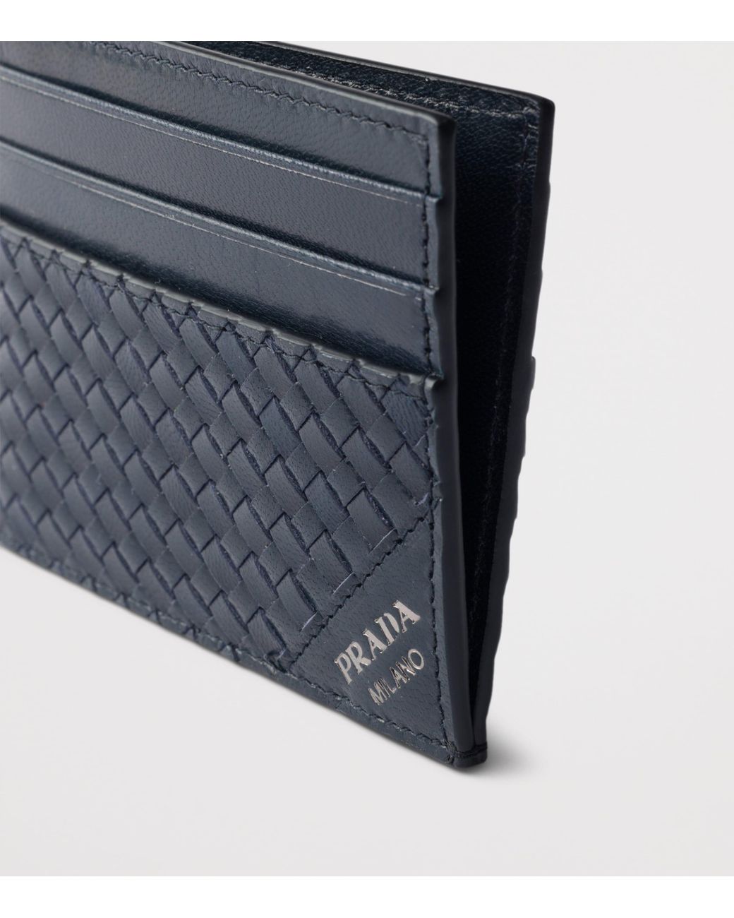 Prada Blue Leather Woven Card Holder for men
