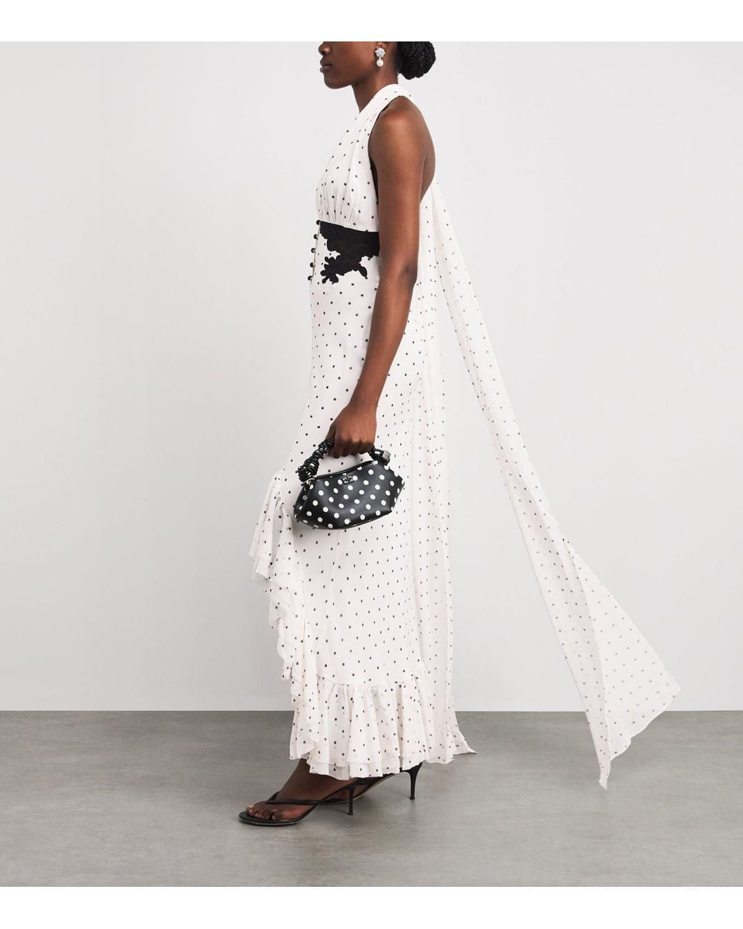 Self-Portrait White Polka-Dot Halterneck Midi Dress