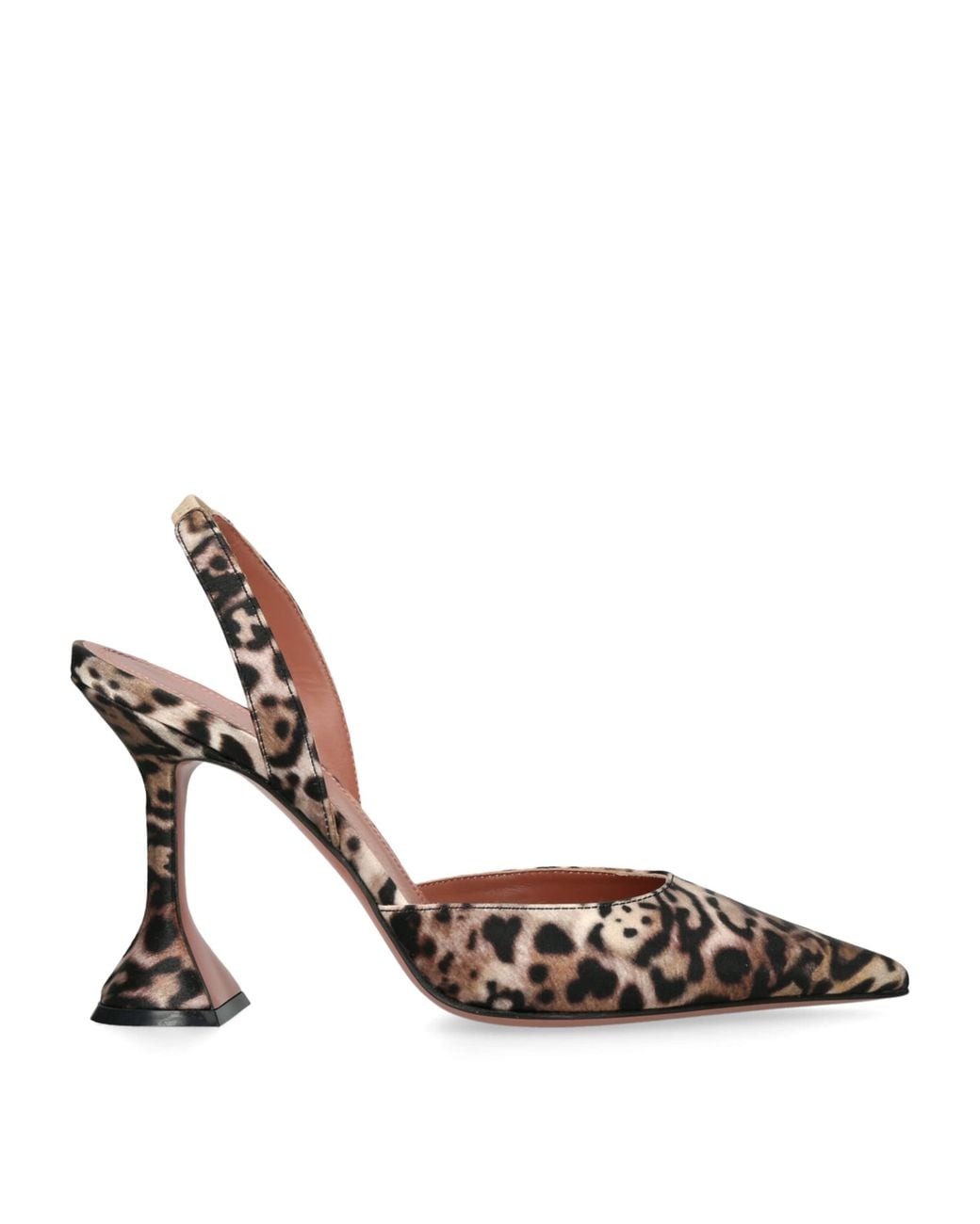AMINA MUADDI Metallic Satin Leopard Print Holli Slingback Heels 95