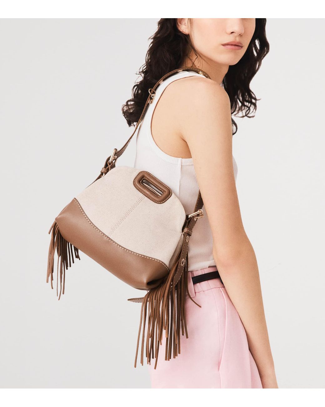 Maje Natural Small Canvas Miss M Shoulder Bag