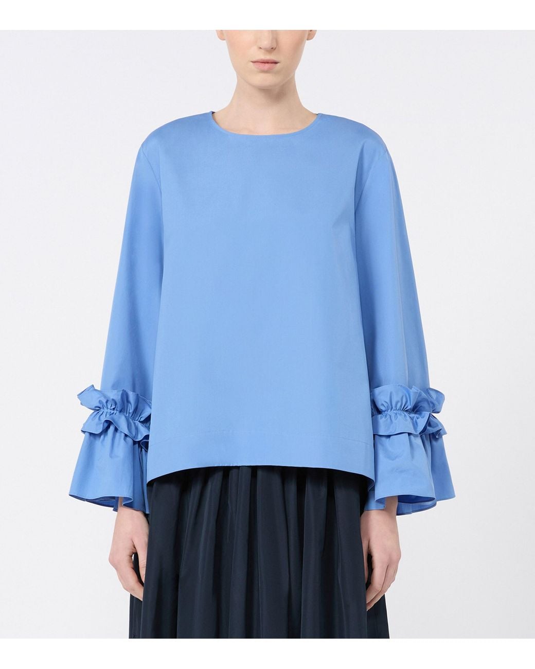 Max Mara Blue Ruffle-Trim Blouse