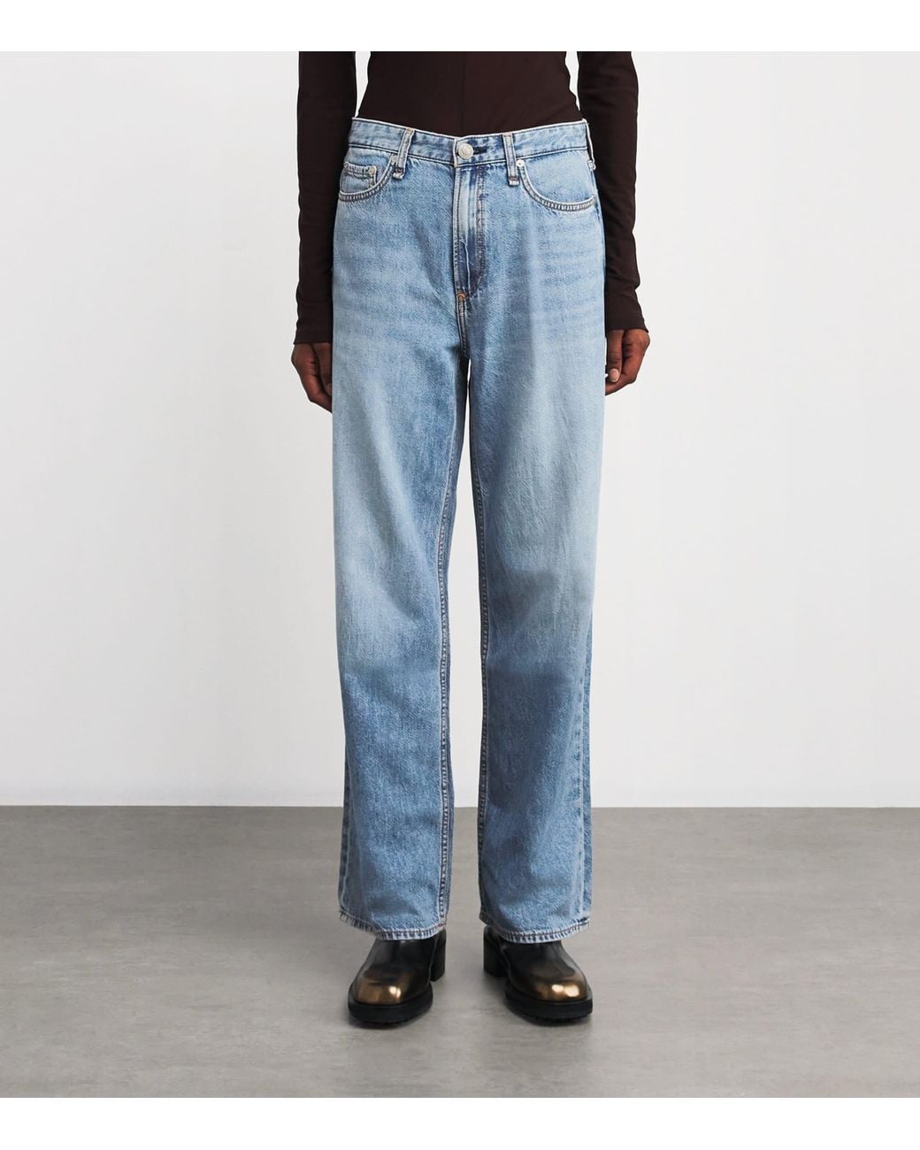 Rag & Bone Blue Logan Mid-Rise Wide-Leg Jeans