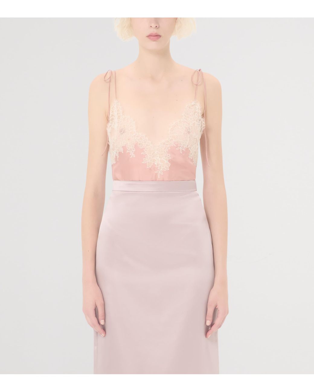 Valentino Pink Silk Lace-Trim Tank Top