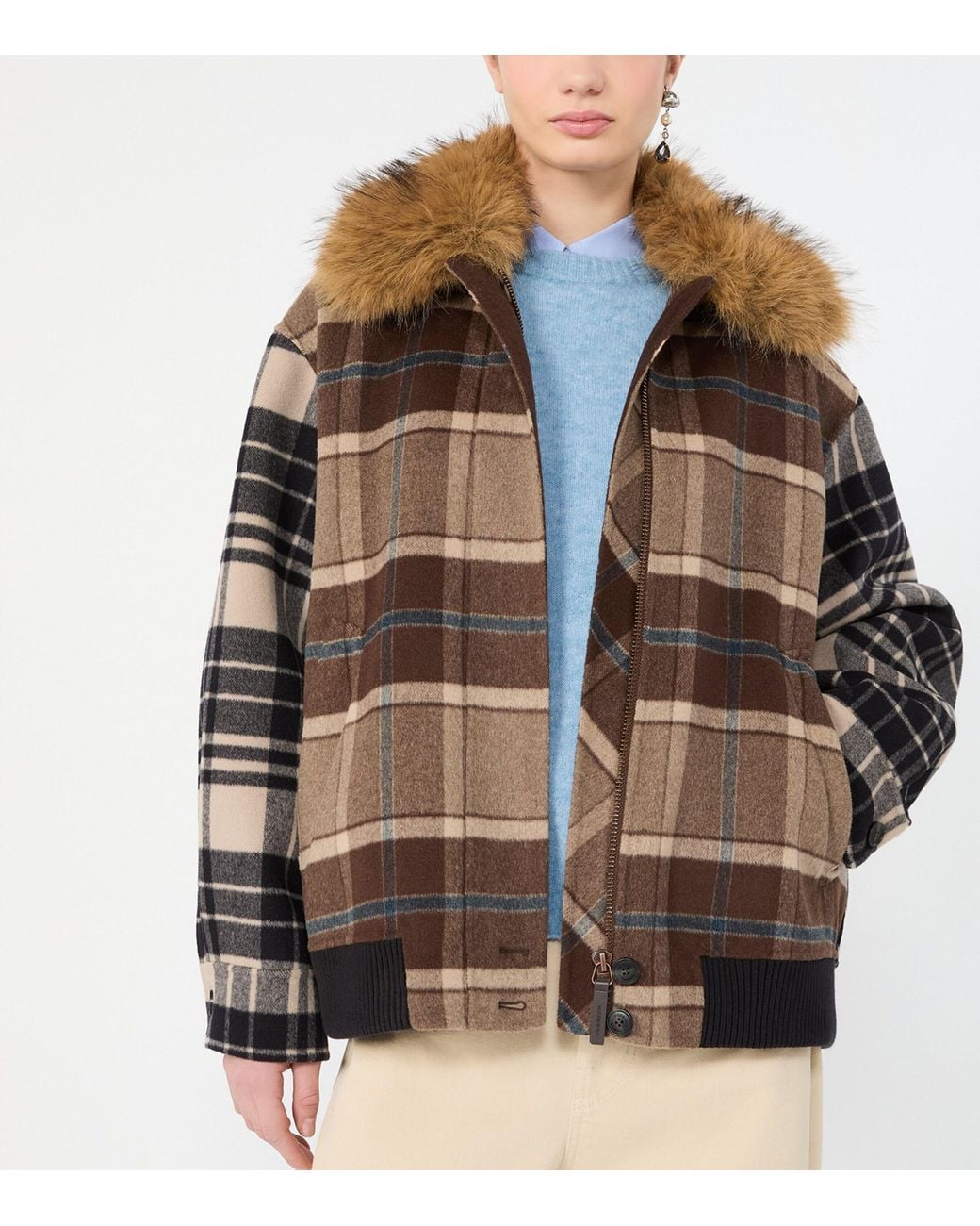 Weekend by Maxmara Brown Virgin Wool Check Jacket