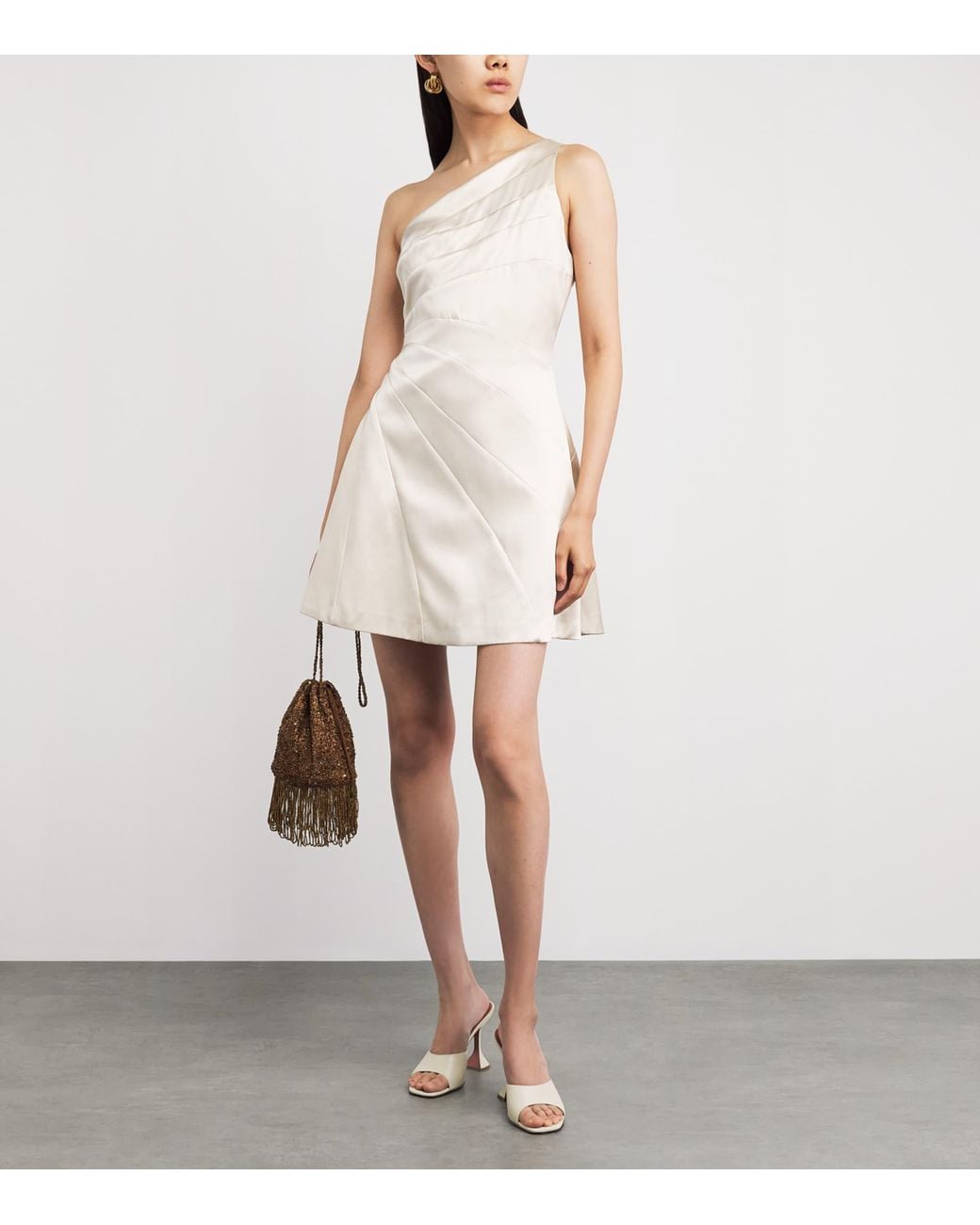 Sandro White Satin Asymmetric Mini Dress