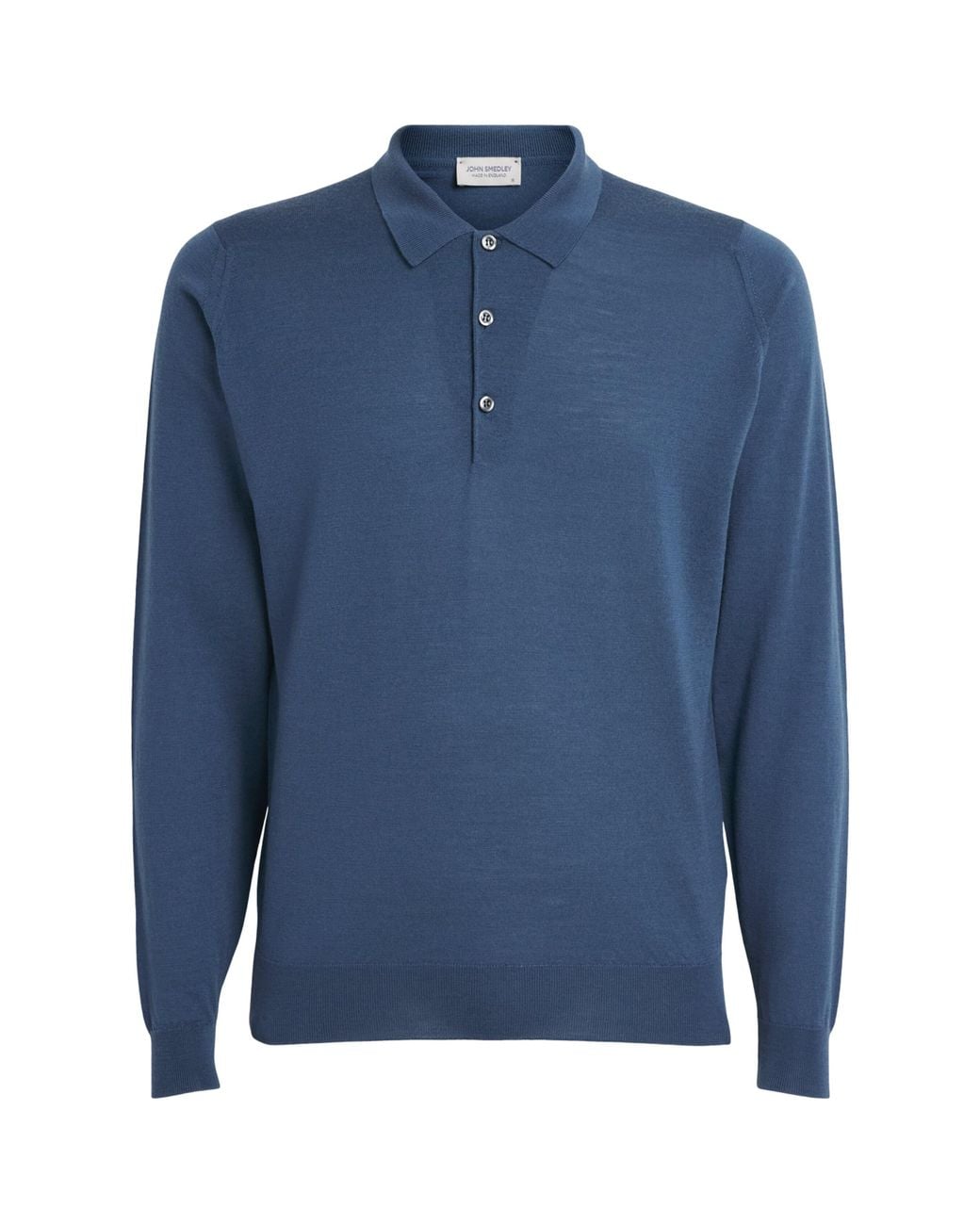 John Smedley Blue Merino Wool Long-Sleeve Polo Shirt for men