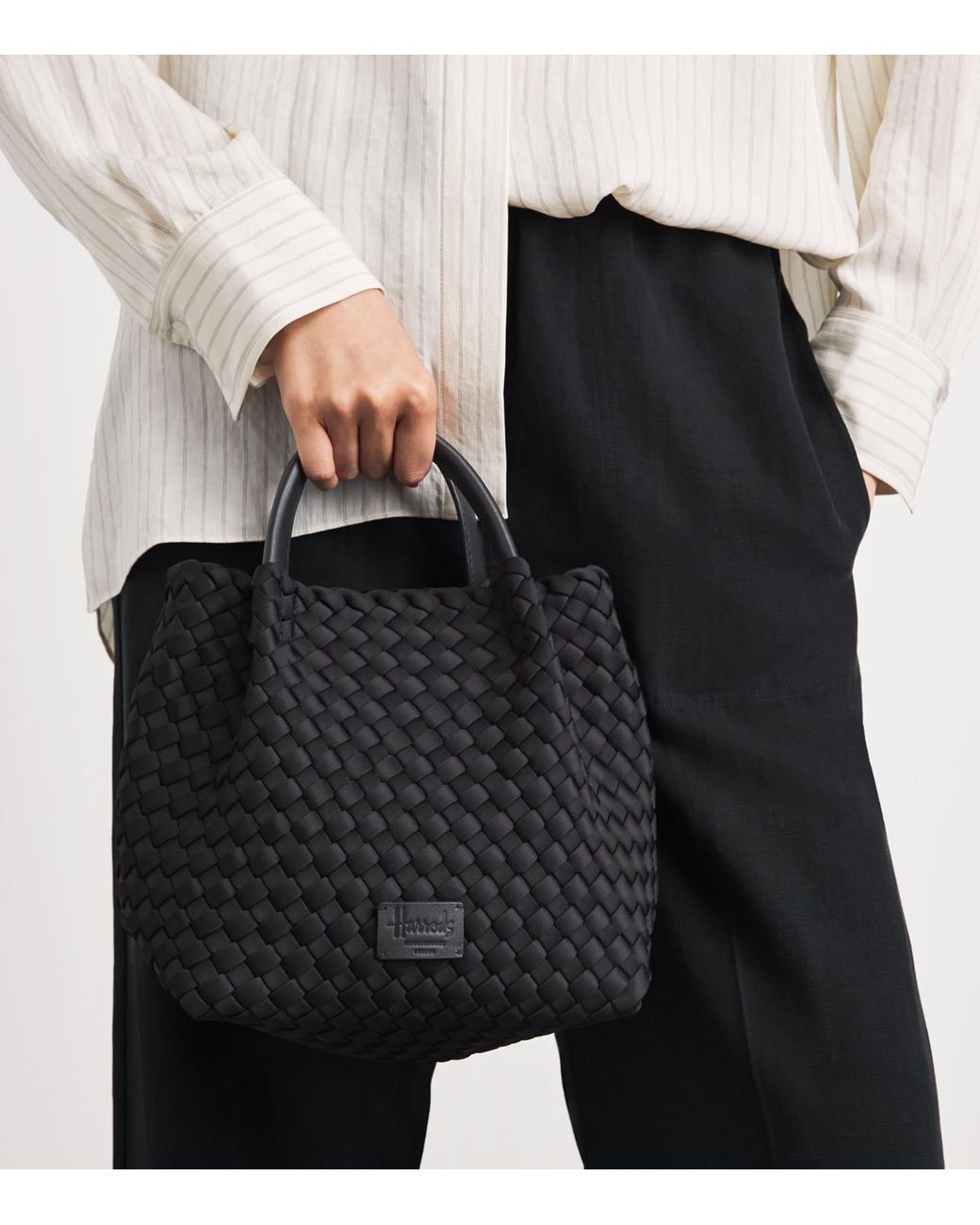 Harrods Black Mini Neoprene Woven Tote Bag