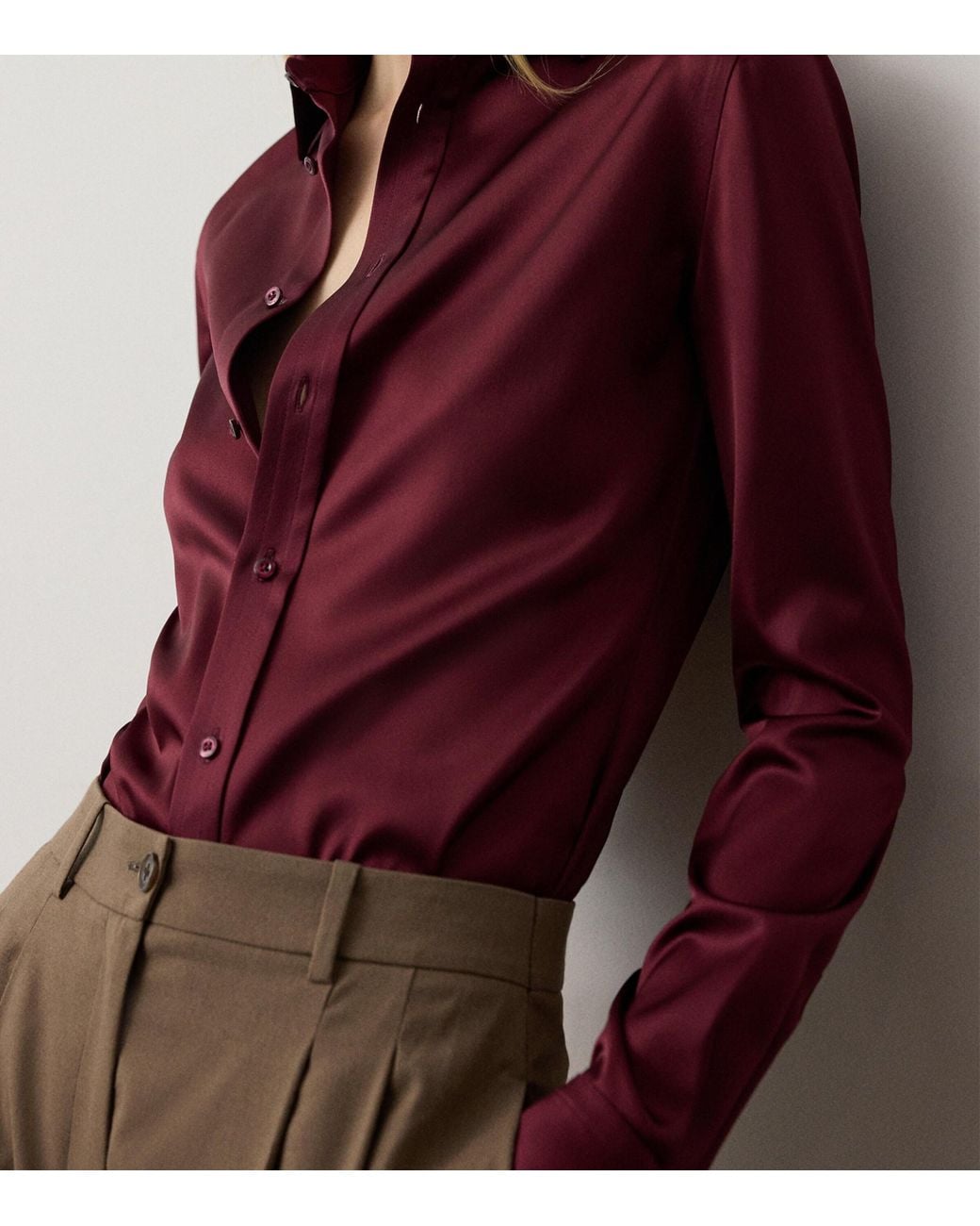 Ralph Lauren Red Satin Cameron Ii Straight Shirt