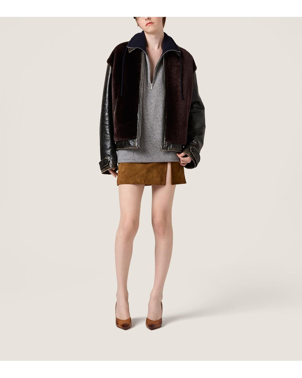 Miu Miu Brown Waxed Suede Mini Skirt