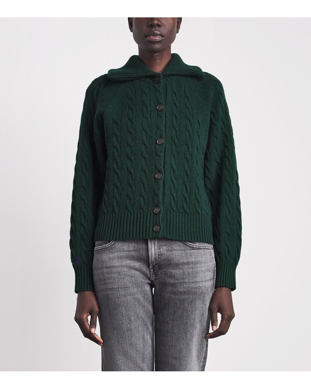 Polo Ralph Lauren Green Wool-Cashmere Cable-Knit Cardigan