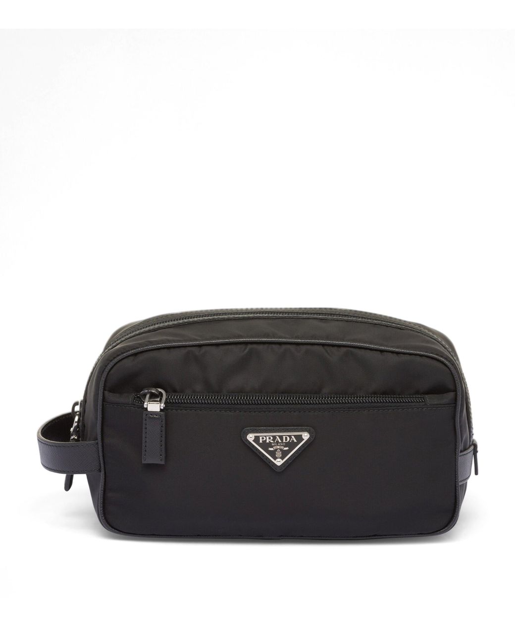 Prada Black Re-Nylon And Saffiano Leather Wash Bag for men