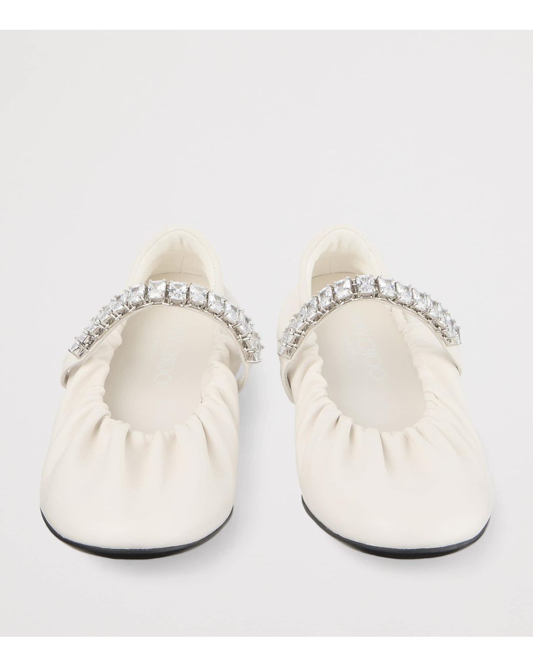 Jimmy Choo White Jade Embellished Leather Ballet Flats